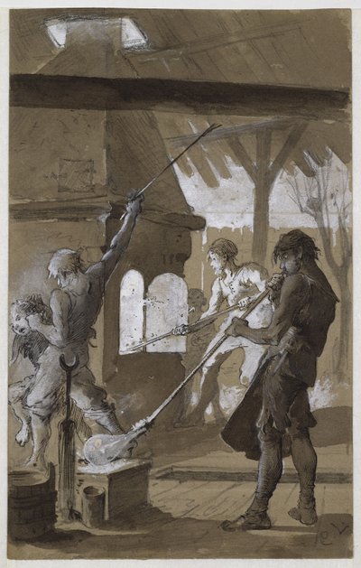 Üvegfúvók (toll és tinta papírra mosással) alkotó: Carl Larsson